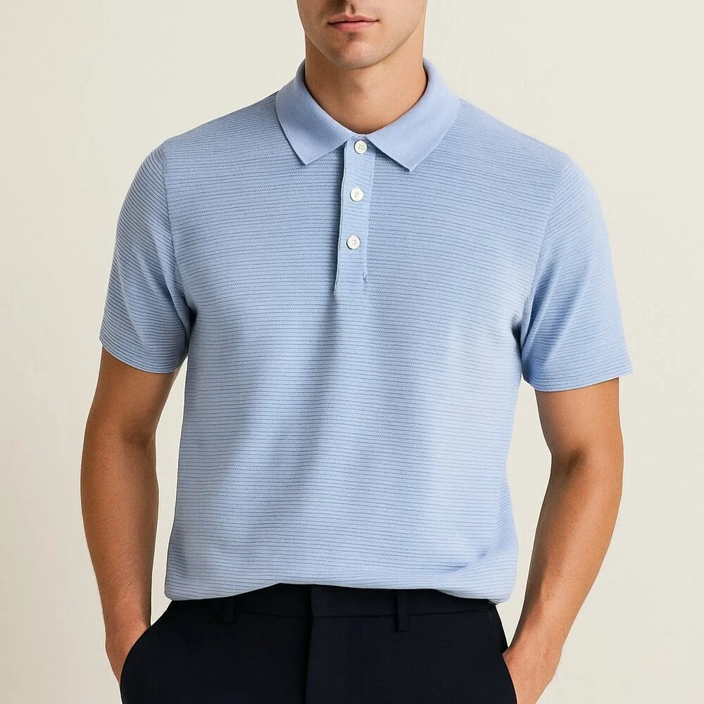 Tommy Bahama Blue Striped Modal Blend Polo Shirt Mens Size Small Soft Knit Golf
